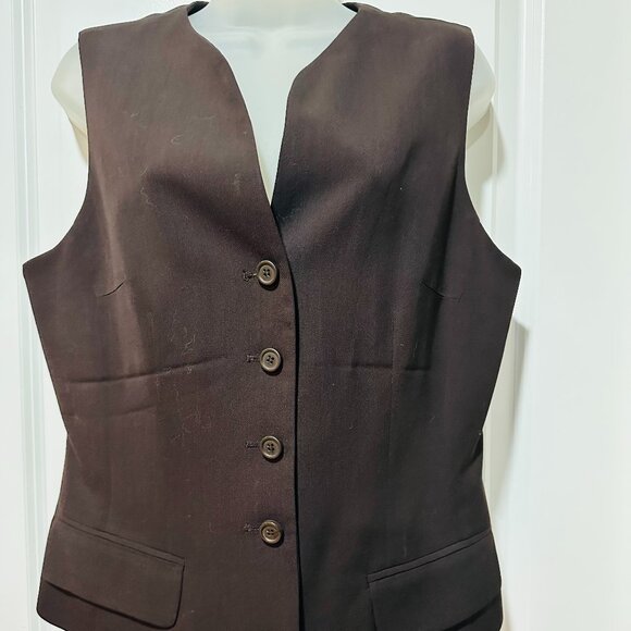 Ann Taylor Chocolate Brown Button Front Lined Vest, Size 10 - Picture 2 of 12